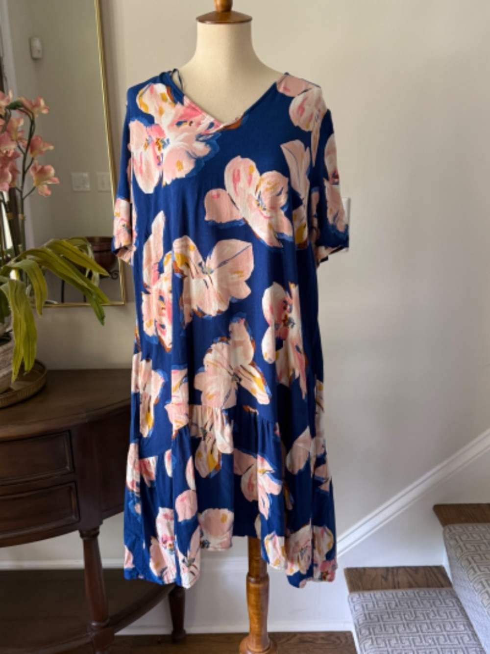 A New Day Blue Floral Short Sleeve Dress Size Large - Picture 5 of 6